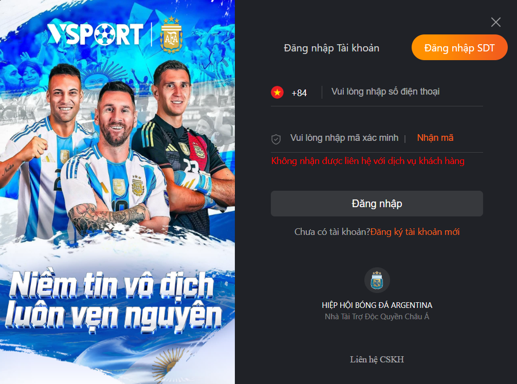 Làm sao để đăng nhập vào Vsport bằng số điện thoại?