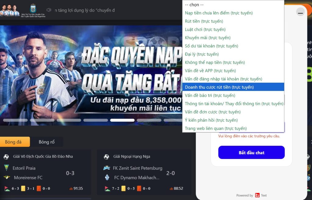 Liên hệ Vsport thông qua Tổng đài CSKH trực tuyến