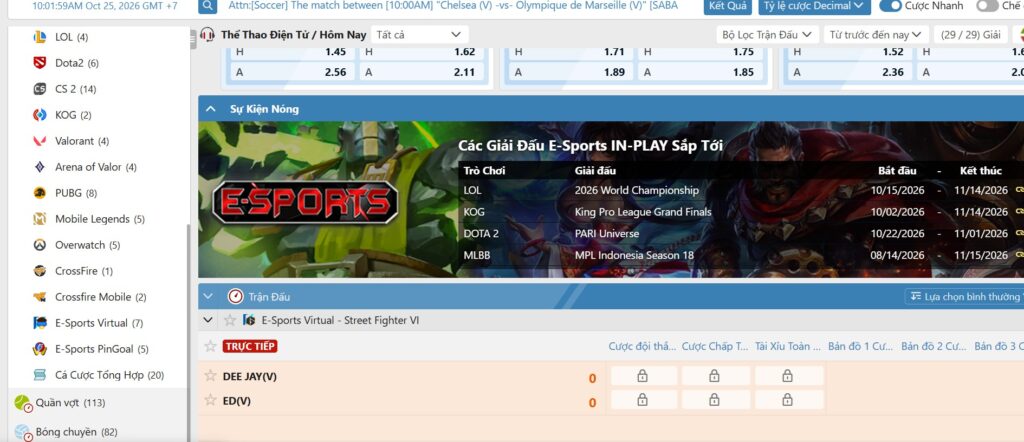 Các loại kèo cược phong phú tại Sabasport Vsport