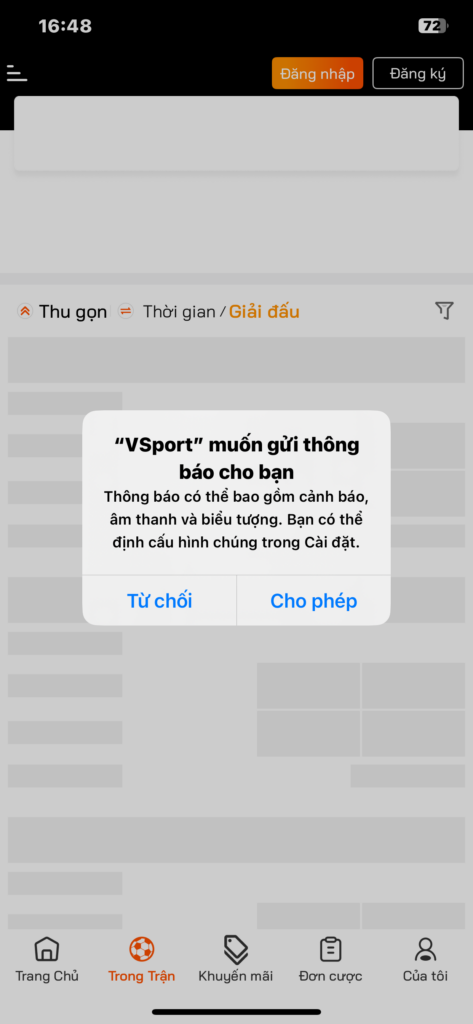 Chọn “cho phép” nếu người chơi muốn nhận thông báo từ ứng dụng 