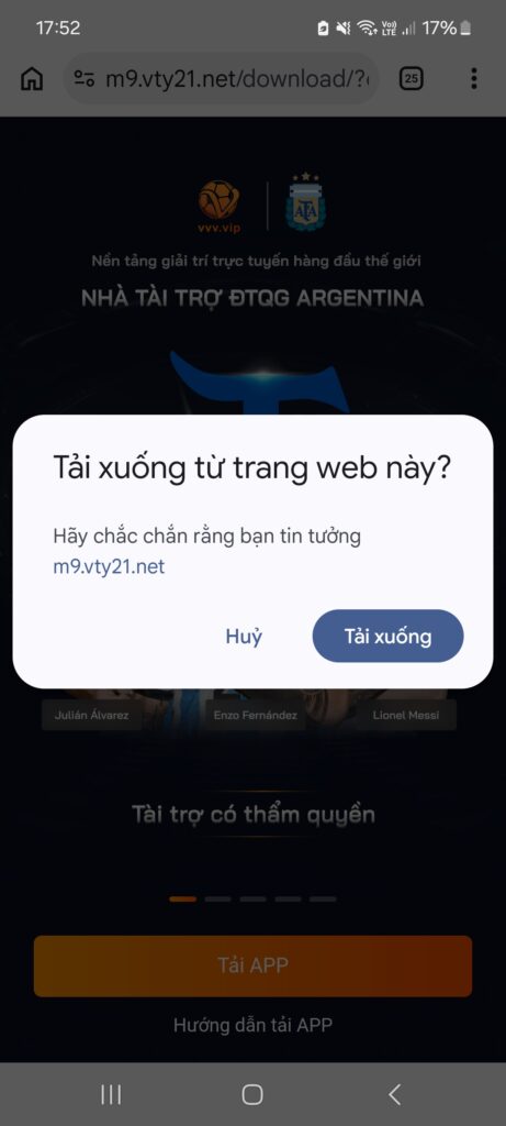 Chọn “tải xuống” khi hệ thống hỏi bạn có muốn tải ứng dụng từ trang web không?