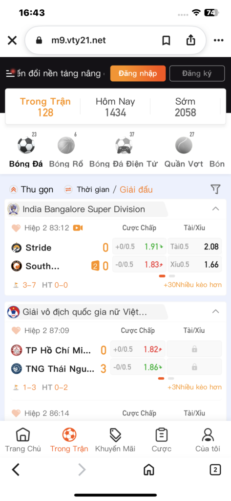 Truy cập vào website Vsport 