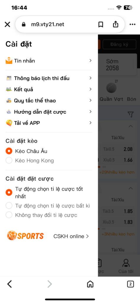 Chọn “tải về app” trong danh mục mục lục của nhà cái