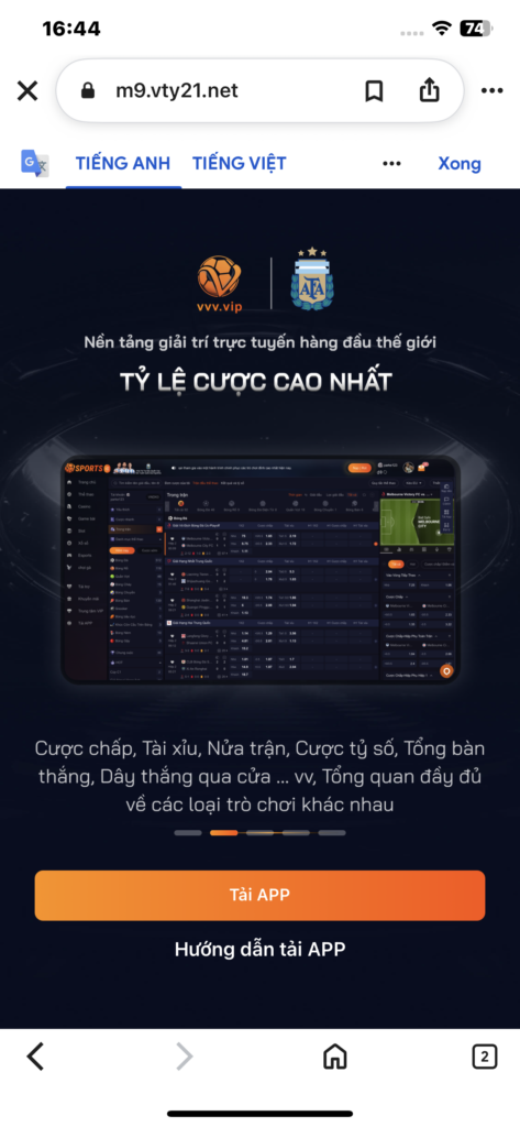 Chọn “tải app” để tải ứng dụng Vsport 